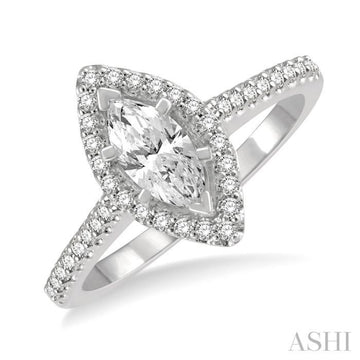 3/4 Ctw Round Cut Diamond Engagement Ring With 1/2 Ct Marquise Cut Center Stone in 14K White Gold